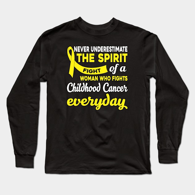 Never Underestimate Woman Fights Childhood Cancer Long Sleeve T-Shirt by mateobarkley67